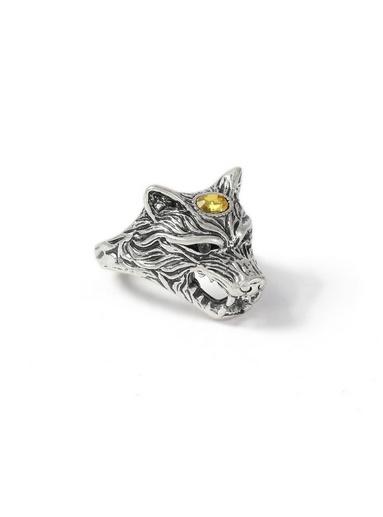 Topman Mens Yellow Silver Wolf Ring*