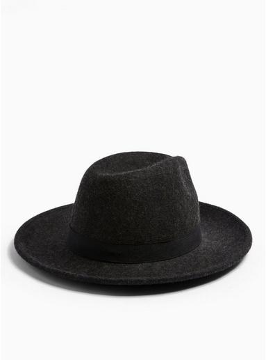 Topman Mens Premium Wool Charcoal Grey Fedora