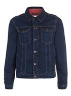 Topman Mens Blue Dark Indigo Western Denim Jacket With Red Lining