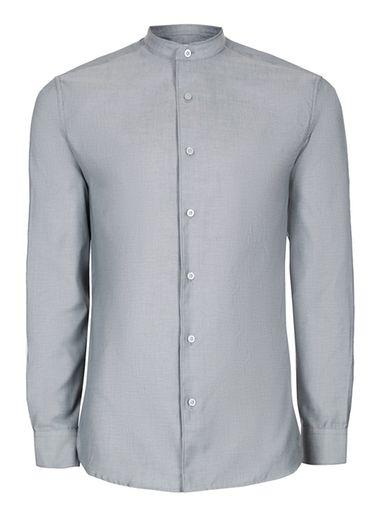 Topman Mens Selected Homme Blue Stand Collar Dress Shirt