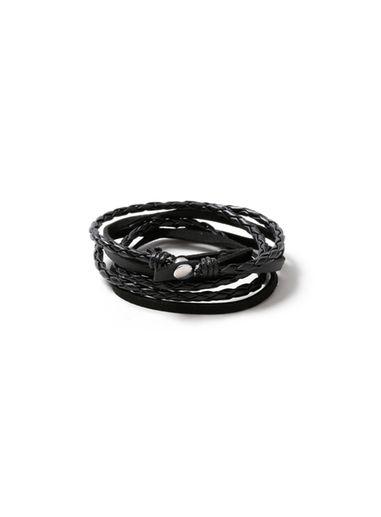 Topman Mens Black Leather Popper Bracelet*