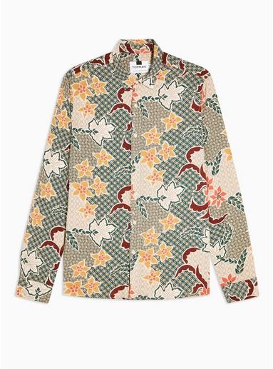 Topman Mens Multi Floral Tile Print Slim Shirt