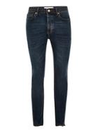 Topman Mens Grey Grayed Off Blue Raw Hem Stretch Jeans