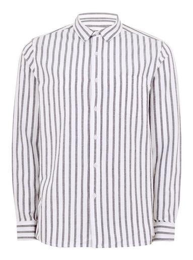 Topman Mens Navy And White Stripe Long Sleeve Shirt