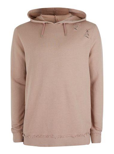 Topman Mens Brown Tan Distressed Classic Fit Hoodie