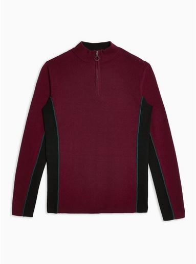 Topman Mens Red Burgundy Side Panel Zip Jumper