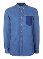 Topman Mens Blue Vintage Look Patch Pocket Denim Shirt