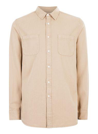 Topman Mens Green Washed Stone Twill Cotton Casual Shirt