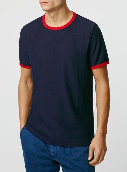 Topman Mens Blue Navy Tipped Ringer T-shirt