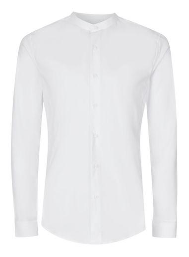 Topman Mens White Stretch Skinny Stand Collar Long Sleeve Dress Shirt