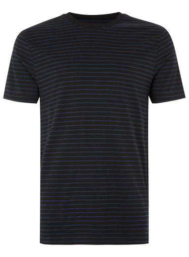 Topman Mens Black And Navy Slim Fit Pattern T-shirt