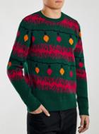 Topman Mens Green Lights Crew Neck Christmas Sweater