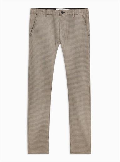 Topman Mens Brown Heritage Check Stretch Skinny Pants