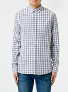 Topman Mens Navy And Grey Twist Gingham Long Sleeve Casual Shirt
