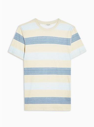 Selected Homme Mens Blue Selected Homme Heltons Stripe T-shirt With Linen