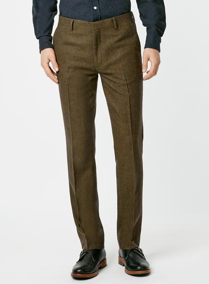 Topman Mens Dark Green Wool Blend Skinny Fit Suit Pants