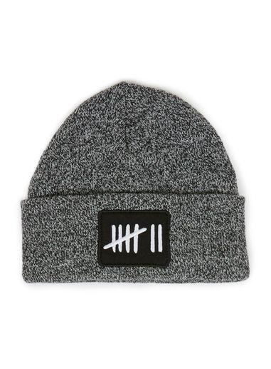 Topman Mens Black Aaa Grey Salt And Pepper Badged Beanie Hat