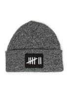 Topman Mens Black Aaa Grey Salt And Pepper Badged Beanie Hat