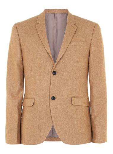 Topman Mens Brown Camel Wool Rich Skinny Fit Blazer