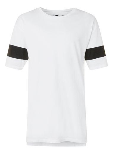 Topman Mens White Sleeve Panel Longline T-shirt