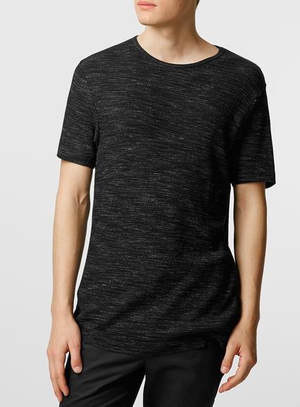Topman Mens Black Waffle Crew Neck T-shirt
