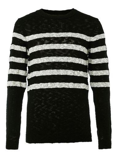Topman Mens Black Stripe Slub Crew Neck Sweater