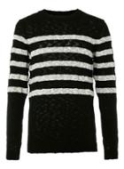 Topman Mens Black Stripe Slub Crew Neck Sweater
