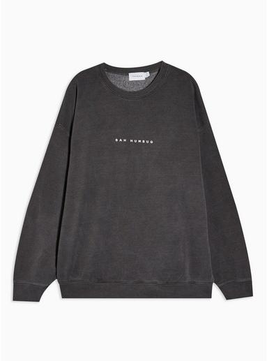 Topman Mens Christmas Black Wash Bah Humbug Sweatshirt