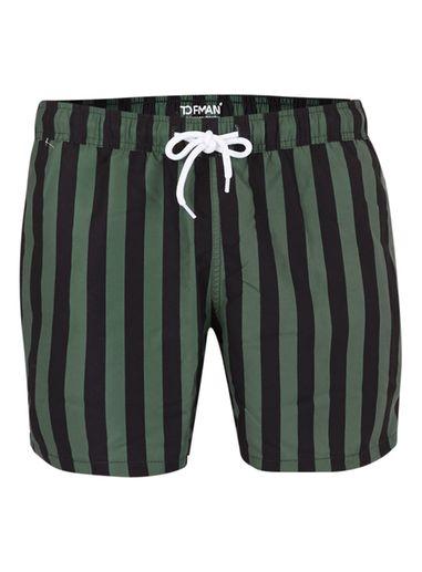 Topman Mens Green And Black Stripe Swim Shorts