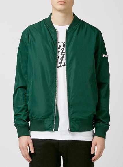 Topman Mens Dark Green Bomber Jacket