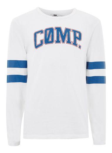 Topman Mens White Long Sleeve 'comp' T-shirt