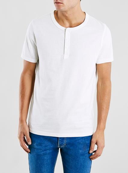 Topman Mens Cream Ecru Three Button Grandad T-shirt