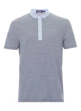 Topman Navy Chambray Collar Polo Shirt