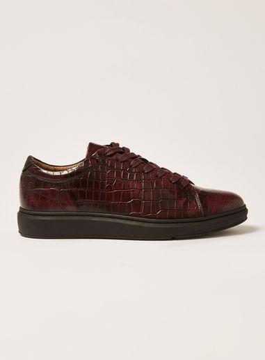 Topman Mens Red Burgundy Croc Leather Razer Sneakers