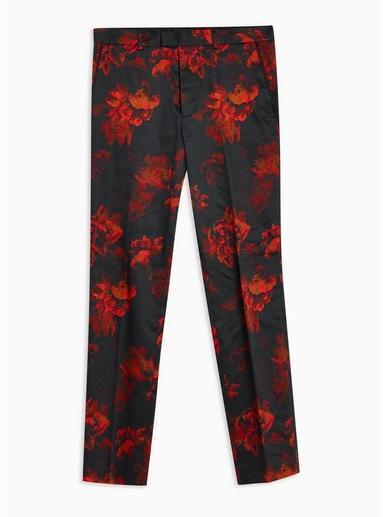 Topman Mens Black Flowers Print Slim Trousers