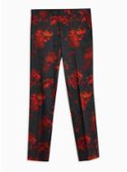 Topman Mens Black Flowers Print Slim Trousers