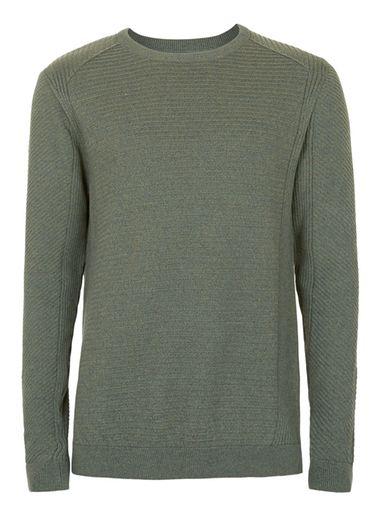 Topman Mens Khaki Ribbed Slim Fit Cotton Sweater