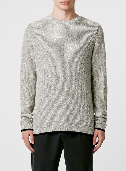 Topman Mens Cream Off White Tipped Crew Neck Sweater