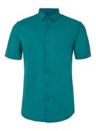 Topman Mens Green Teal Stretch Short Sleeve Dress Shirt