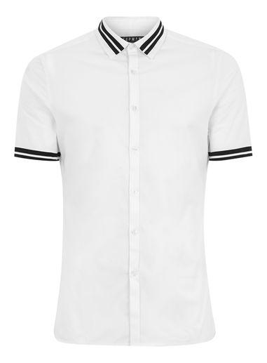 Topman Mens White And Black Muscle Fit Shirt