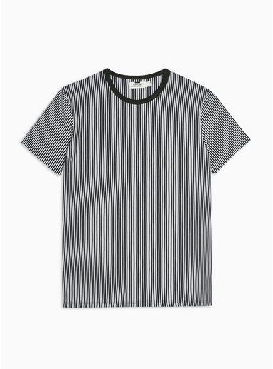 Topman Mens Navy Vertical Stripe Crew Neck T-shirt
