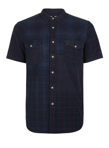 Topman Mens Multi Navy Checked Patchwork Casual Shirt