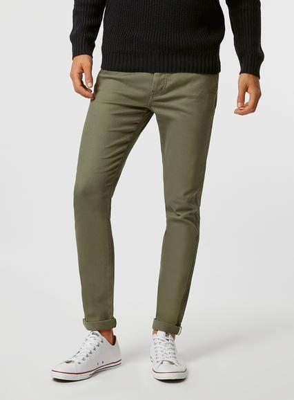 Topman Mens Green Khaki Twill Stretch Skinny Chino