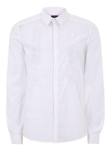 Topman Mens White Embroidered Formal Shirt