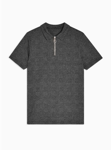 Topman Mens Grey Gray Prince Of Wales Check Polo
