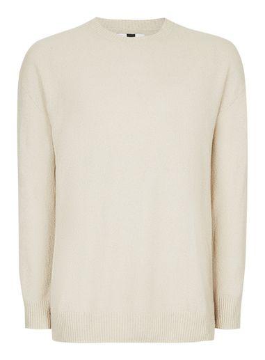 Topman Mens Brown Ecru Textured Boucle Slim Fit Jumper