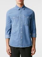 Topman Mens Blue Premium Denim Long Sleeve Casual Shirt