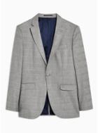 Topman Mens Grey Slim Fit Check Single Breasted Blazer With Notch Lapels