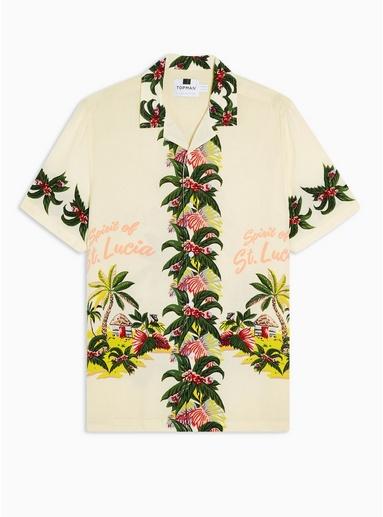 Topman Mens White Hawaiian Print Revere Shirt