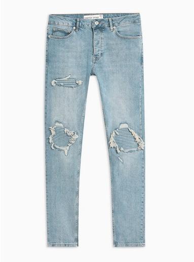 Topman Mens Blue Indigo Biker Blowout Skinny Jeans
